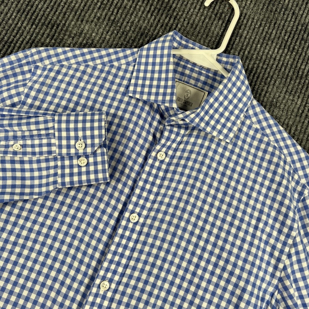 Todd Snyder Shirt Mens 15‎ 34/35 Blue White Gingham Long Sleeve Button Up Casual
